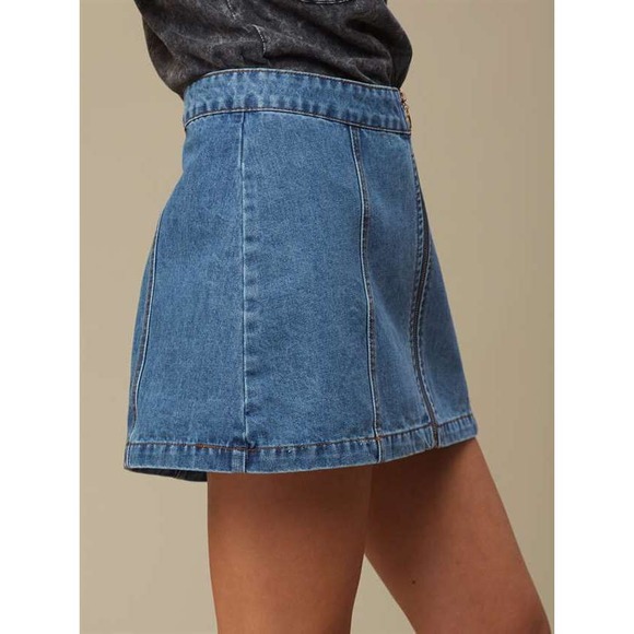 Altard State Small Monana Skirt Denim Jean Blue Front Full Zip Mini Women 750‎ - Picture 2 of 8